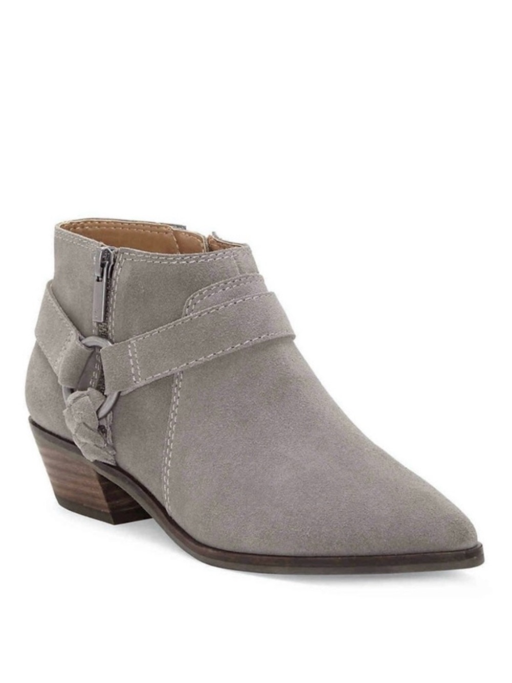 NWOB Lucky Brand Enitha Grey Suede Pointed Toe Block Heel Ankle Booties Sz 8.5M